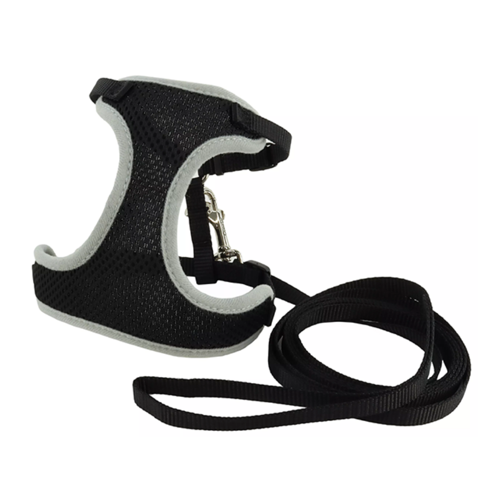 ComfortSoft Mesh Cat Harness Leash Black