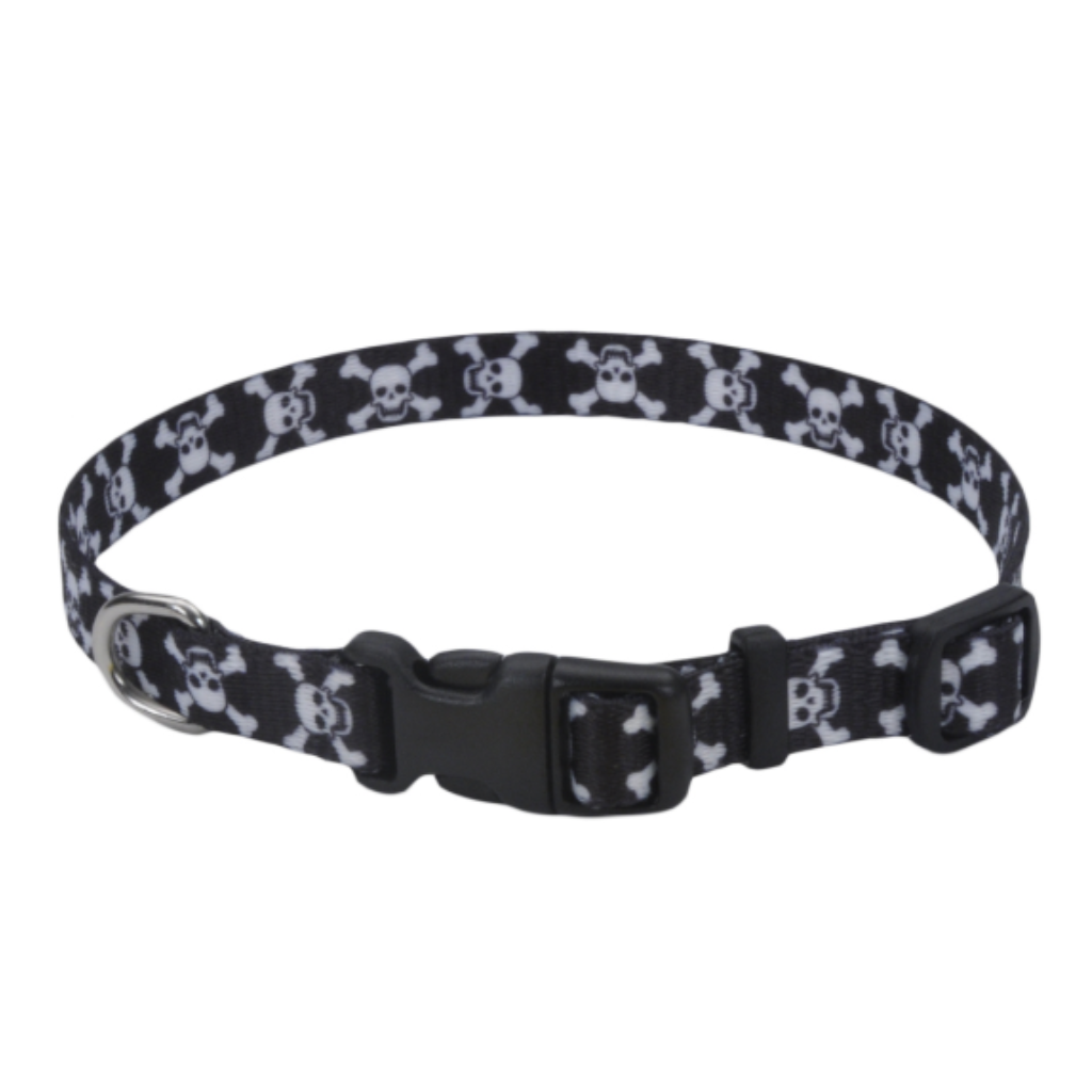 Pet Attire Adj Collar Black Skulls