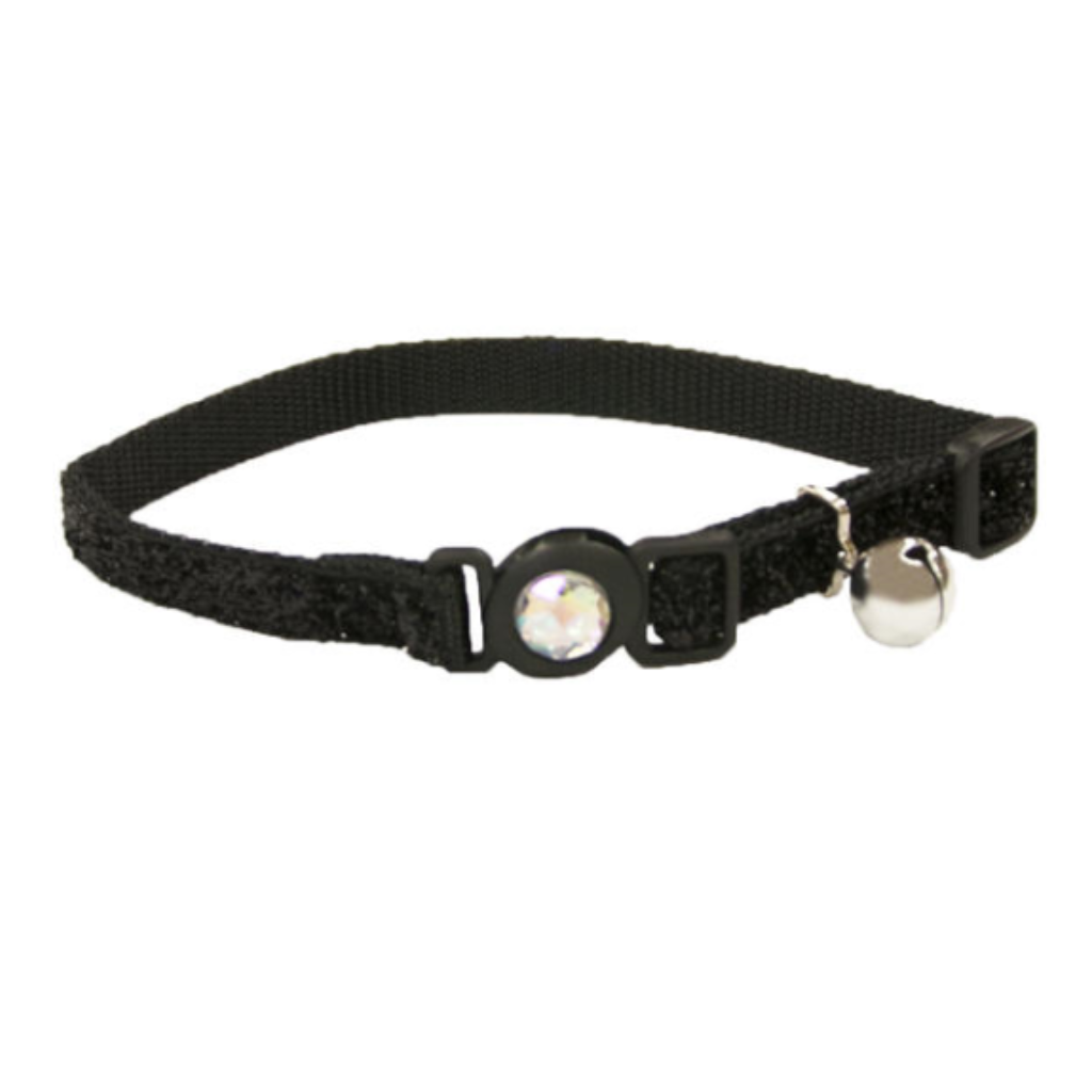 Jewel Buckle Adj Collar with Glitter Black