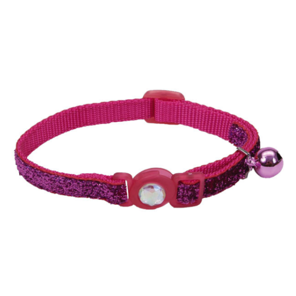 Jewel Buckle Adj Collar with Glitter Pink