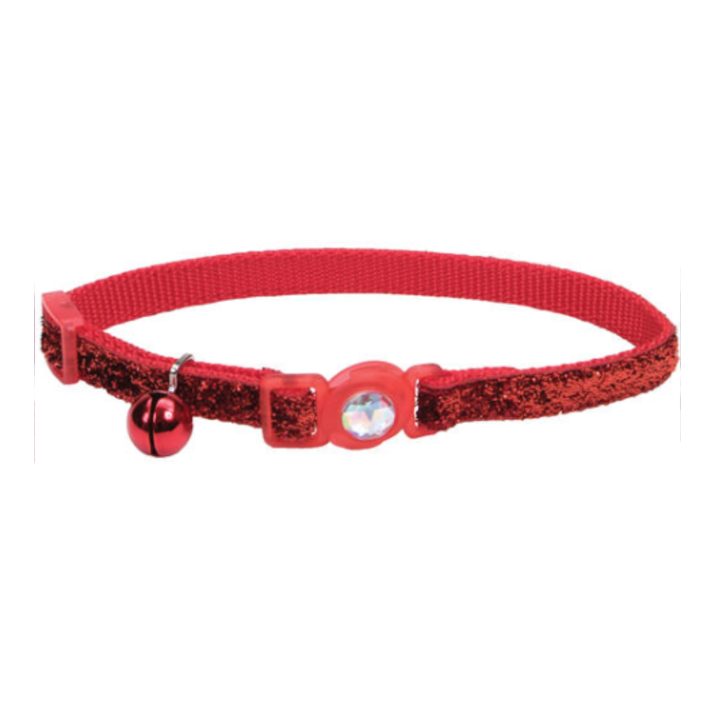 Jewel Buckle Adj Collar with Glitter Red