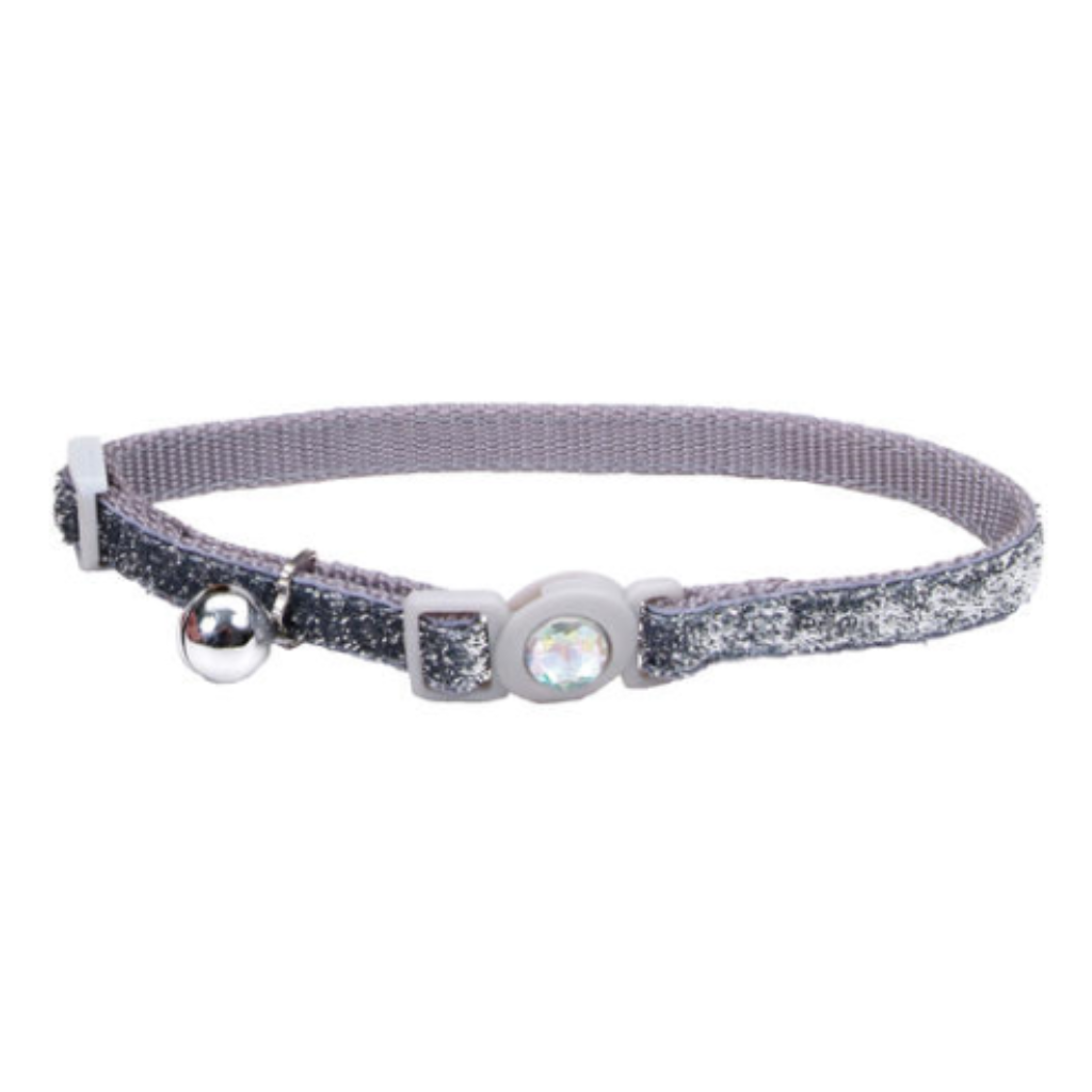 Jewel Buckle Adj Collar with Glitter Silver