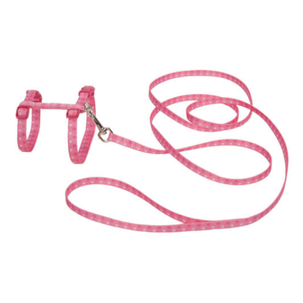 Figure H Fashion Cat Adj Harness & Leash Pink Dots