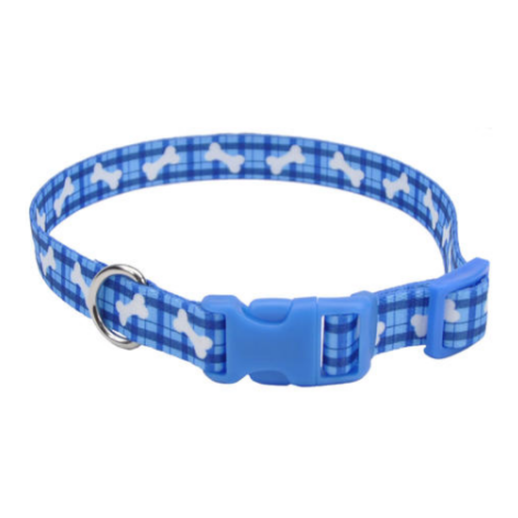Pet Attire Styles Adj Collar Plaid Bones