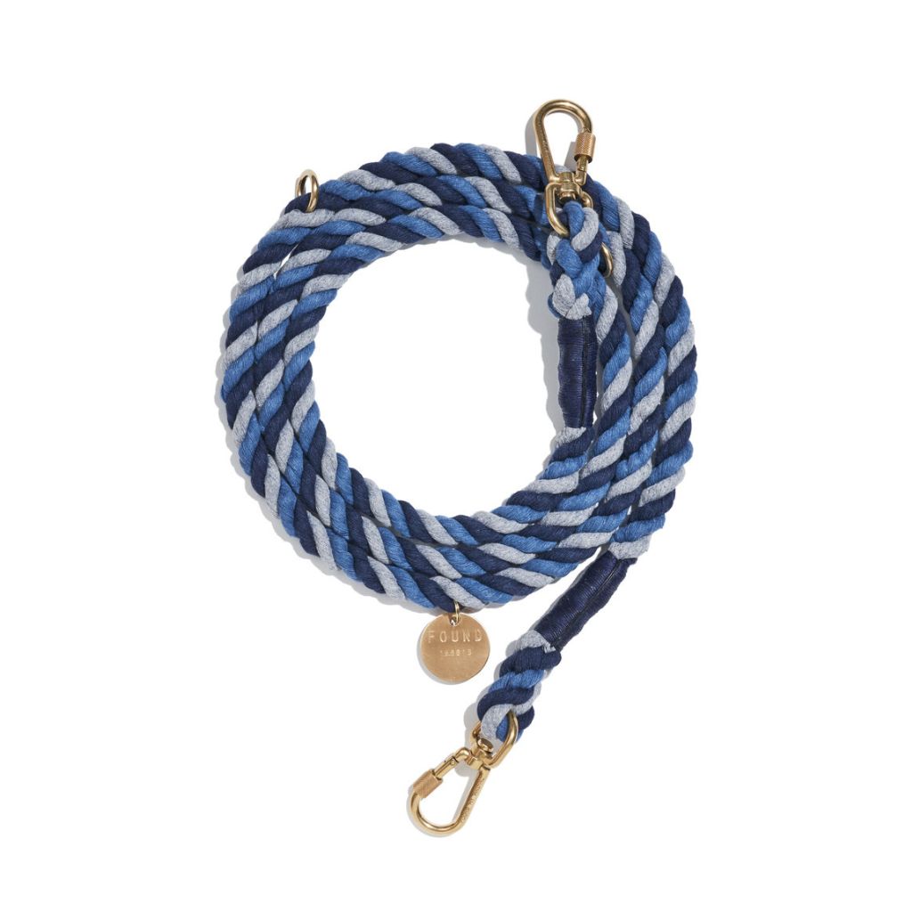 Up-Cycled Rope Adjustable Leash - Gray, Blue, Navy