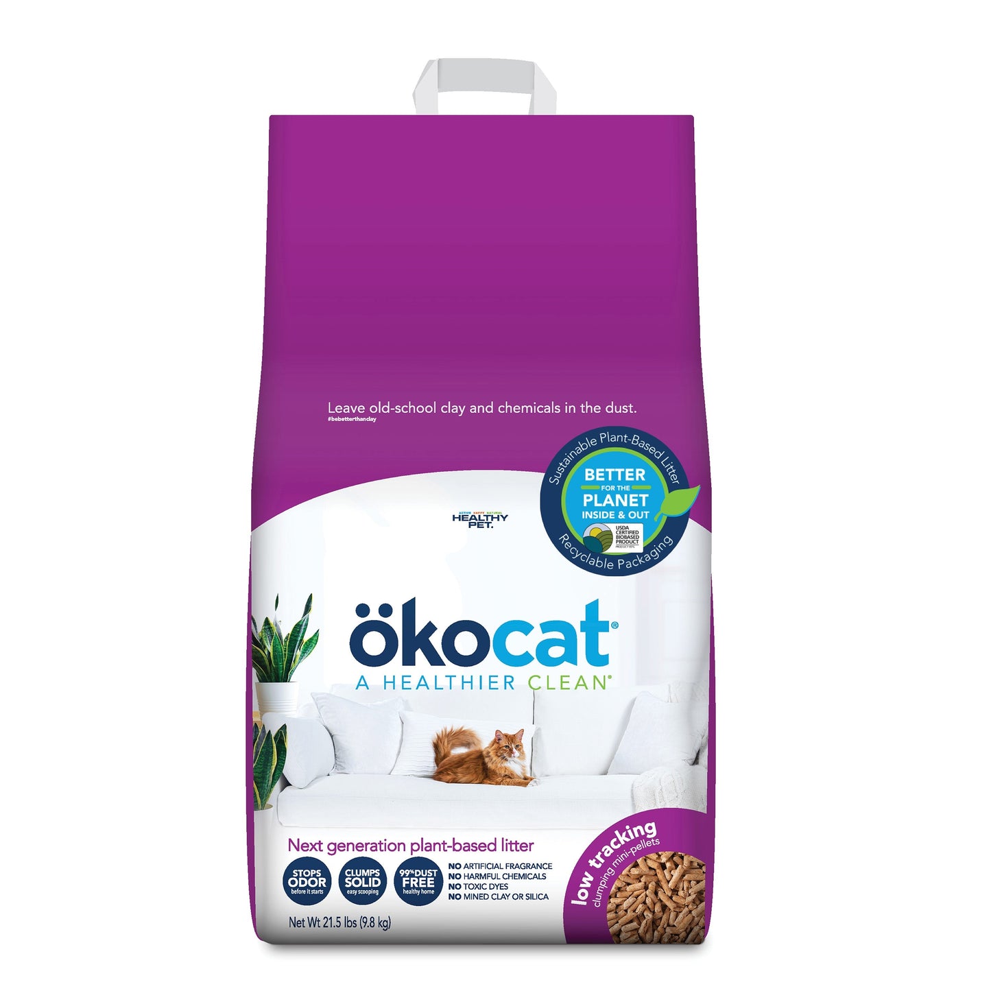 Okocat Low Tracking Less Mess Clumping Wood Cat Litter 10 kg.