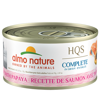 HQS COMPLETE CAT Salmon recipe with Papaya in Gravy 24 X 70 gram cans