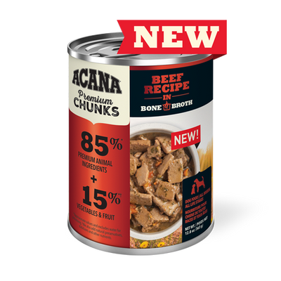 Premium Chunks Beef Recipe in Bone Broth for Dogs 12x363gram cans
