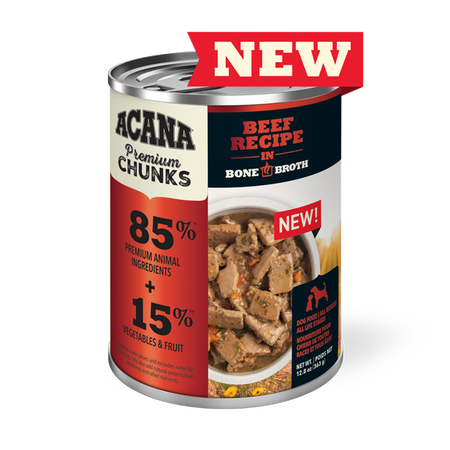 Premium Chunks Beef Recipe in Bone Broth for Dogs 12x363gram cans