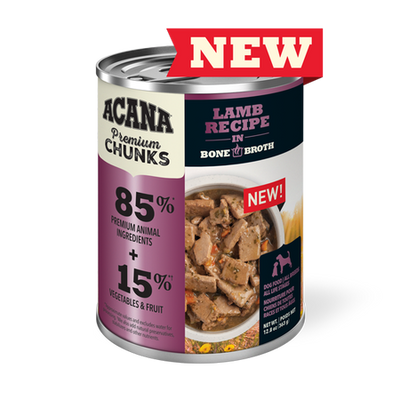 Premium Chunks Lamb Recipe in Bone Broth for Dogs 12x363gram cans