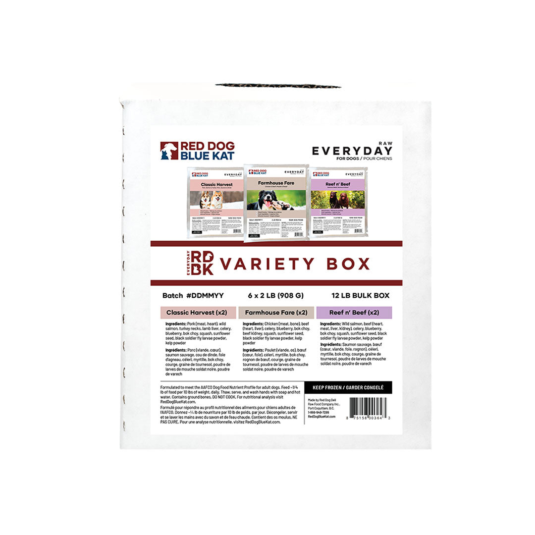 Red Dog Blue Kat Everyday Raw Variety Pack 12 lb Bulk DOG (6 x 2 lb)