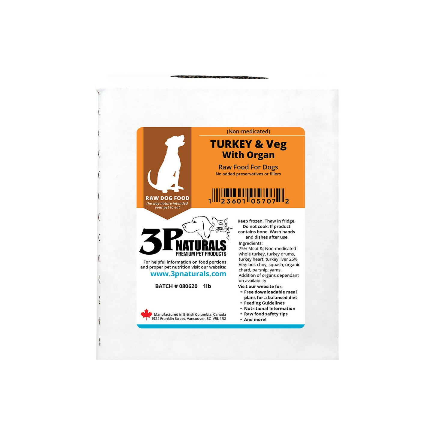 3P naturals - Non-Medicated Turkey with bones with organs vegetables for Dogs