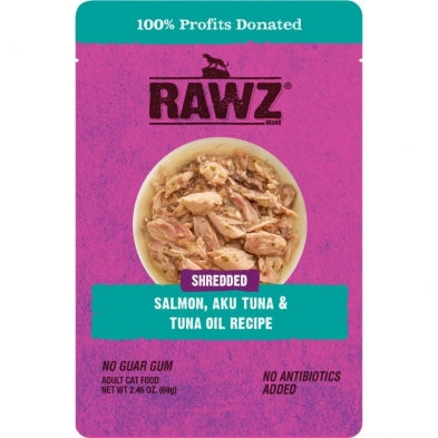 RAWZ Shredded Salmon, Aku Tuna & Tuna Oil Pouch 8x2.46oz