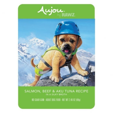 Salmon, Beef & Aku Tuna Pouch for DOGS 8x2.46oz