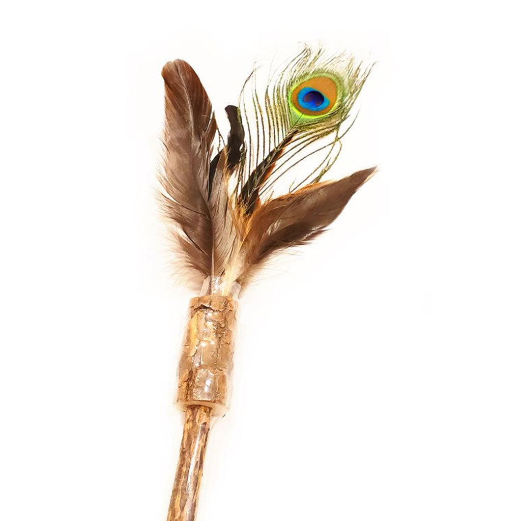 Cat Peacock Feather on Silver Vine Wand