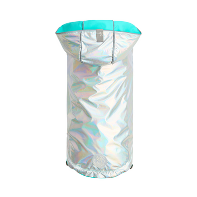 Reversible Raincoat Neon Aqua With Iridescent