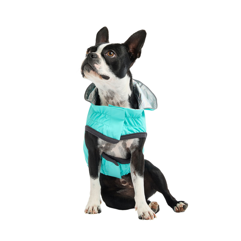 Reversible Raincoat Neon Aqua With Iridescent