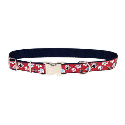 Pet Attire Ribbon Collar w Buckle Red Paw