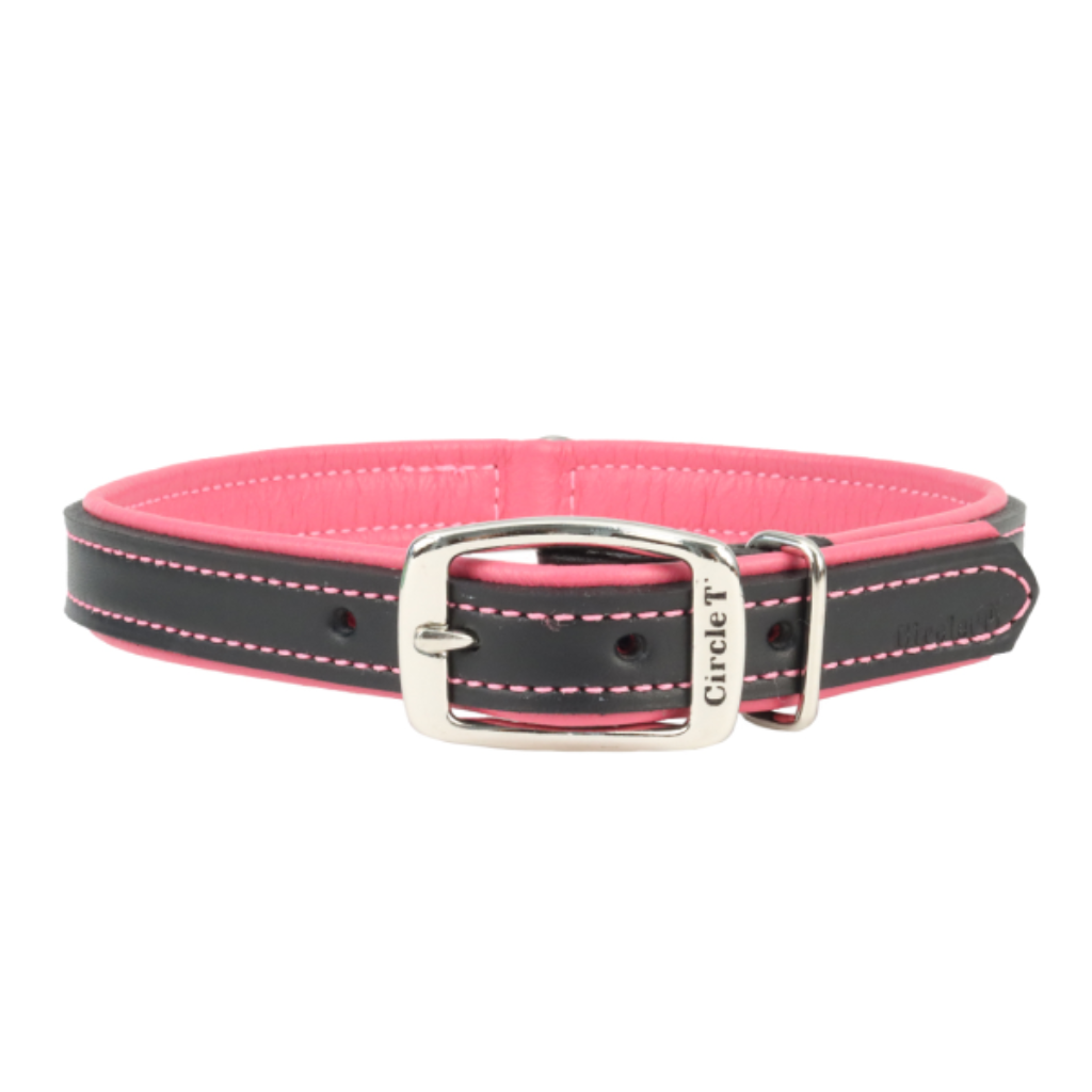 Double-Ply Leather Collar Black & Rose