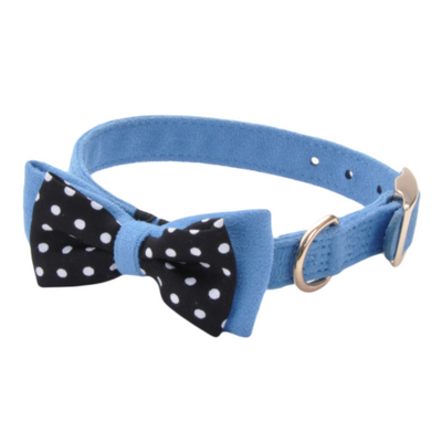Microfiber Dog Collar Boho Blue/Polka Dot Bow