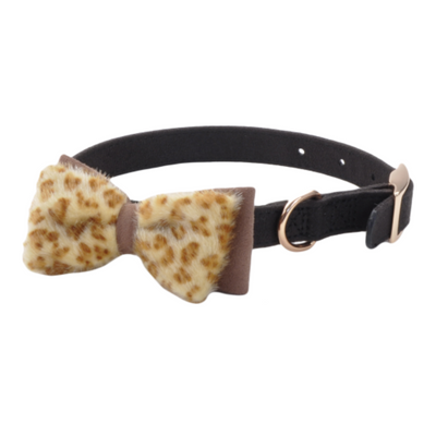 Microfiber Dog Collar Black/Leopard Bow