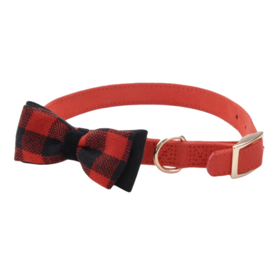 Microfiber Dog Collar Red/Plaid Bow
