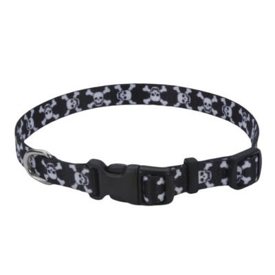 Pet Attire Adj Collar  Black Skulls