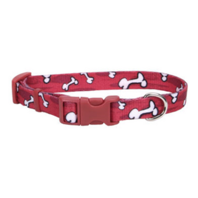 Pet Attire Adj Collar Red Bones