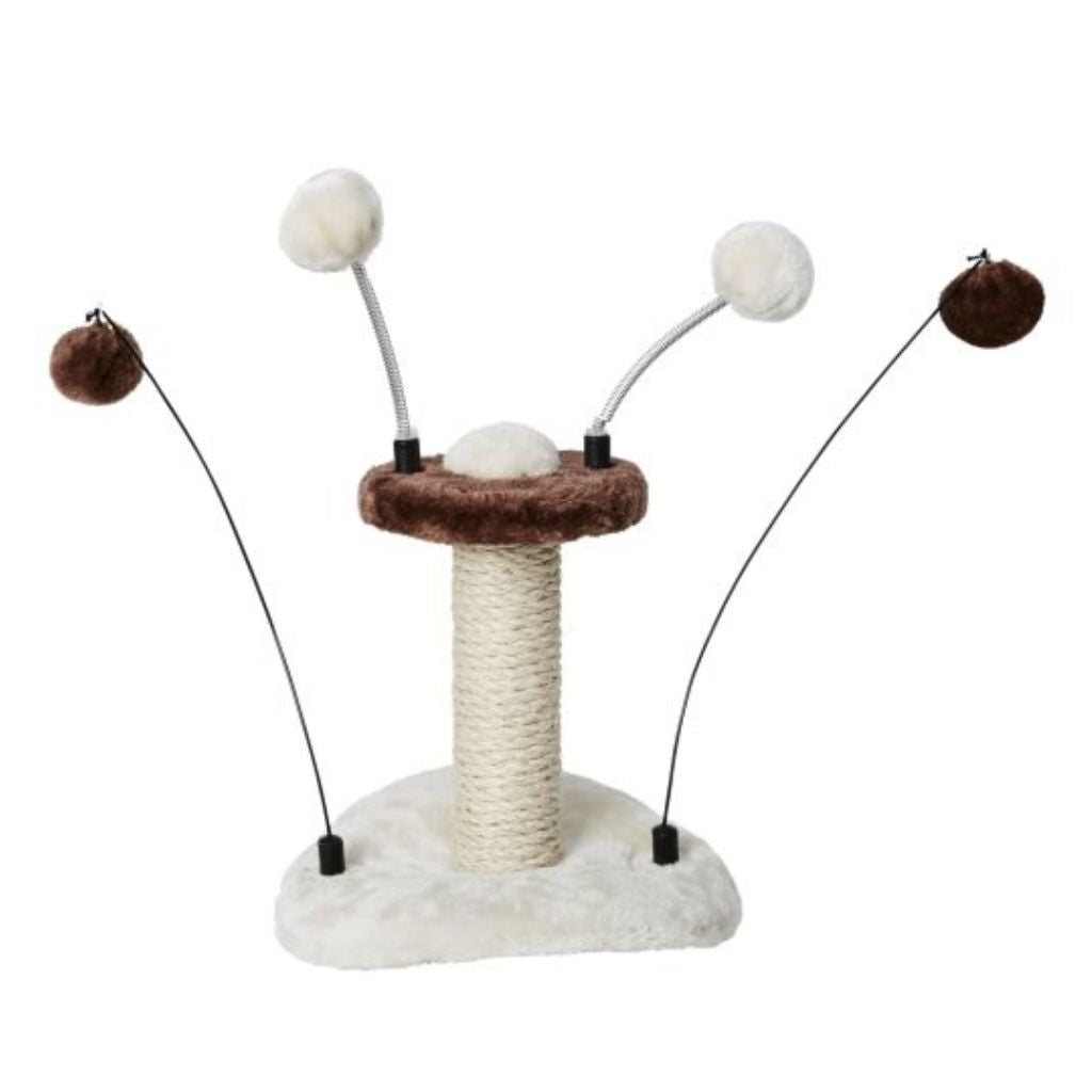 Mini Cat Tree Toy with Pompoms Brown