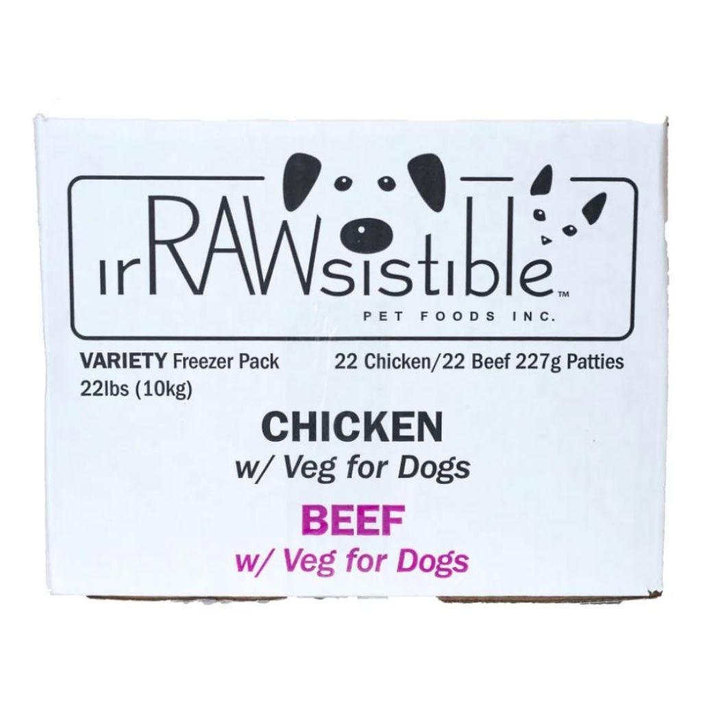 IrRawsistible Chicken & Beef Vegetables and Fruit and Supplements 22 paties of each - 22 lbs