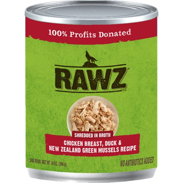 RAWZ Shredded Chicken Breast, Duck & NZ Green Mussels for DOGS 12 x 12.5 oz cans