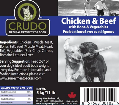 Crudo Beef & Chicken with Bone & Vegetables  500 gram tubes