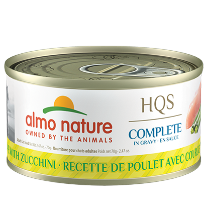 ALMO NATURE HQS COMPLETE CAT Chicken recipe with Zucchini in Gravy 24 X 70 gram cans