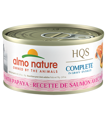 ALMO NATURE HQS COMPLETE CAT Salmon recipe with Papaya in Gravy 24 X 70 gram cans
