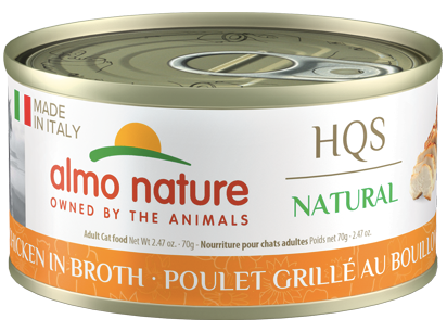 ALMO NATURE, ITALY HQS NATURAL CAT Grilled Chicken in broth 24 X 70 gram cans