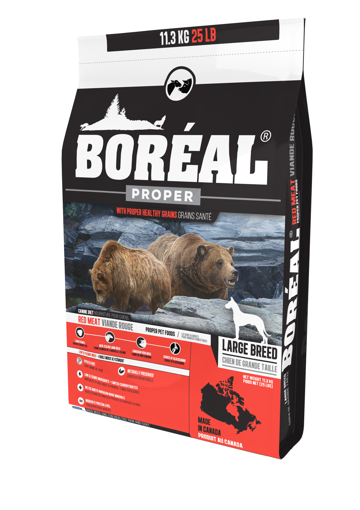 BORÉAL PROPER Red Meat MEAL LOW CARB GRAINS for Large Breed dogs 25 lbs.
