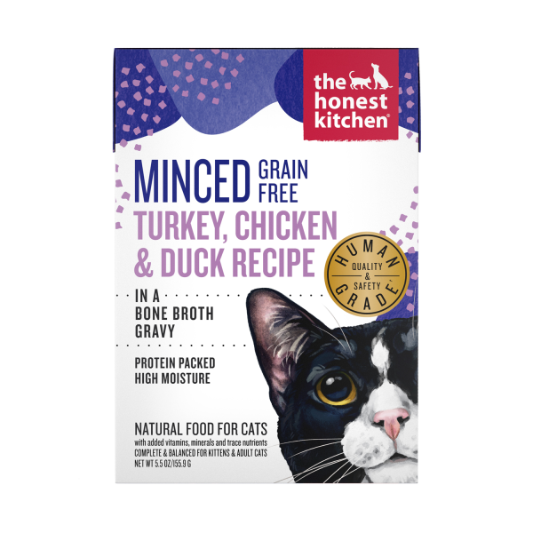 Honest Kitchen  - Grain Free Minced Turkey, Chicken & Duck in Bone Broth Gravy for Cats 12 x 5.5oz