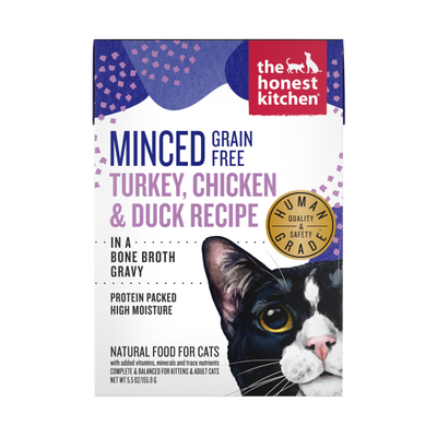 Honest Kitchen  - Grain Free Minced Turkey, Chicken & Duck in Bone Broth Gravy for Cats 12 x 5.5oz