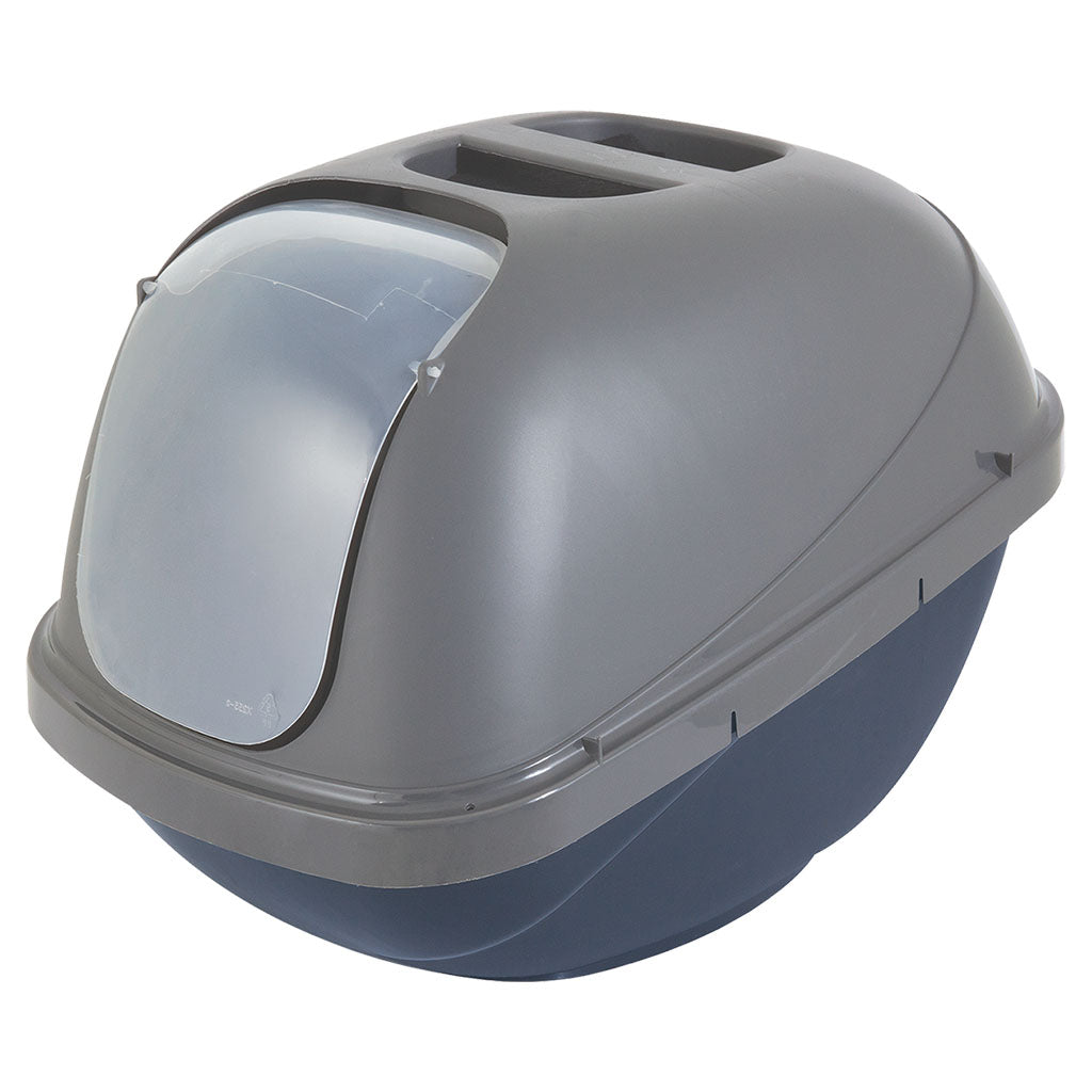 Basic Hooded Litter Box  Large Blue & Silver by Petmate