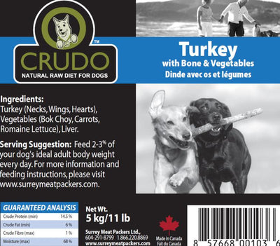 Crudo Turkey with Bone & Vegetables 500 gram tubes