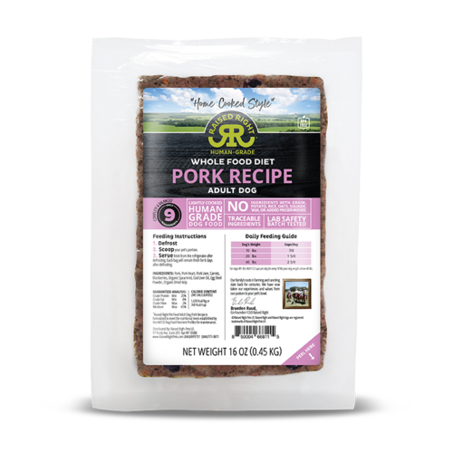 Raised Right - Pork Adult Dog Recipe - 8x1Lb