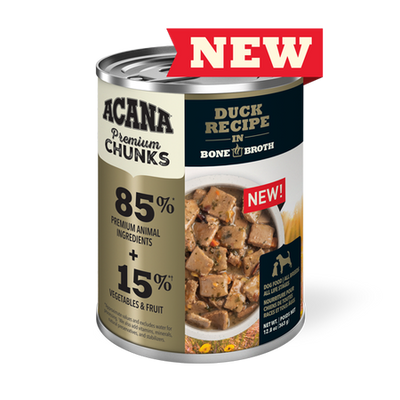 Acana Premium Chunks Duck Recipe in Bone Broth for Dogs 12x363gram cans