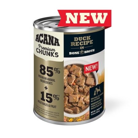 Acana Premium Chunks Duck Recipe in Bone Broth for Dogs 12x363gram cans