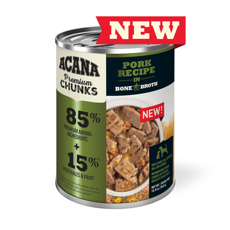 Acana Premium Chunks Pork Recipe in Bone Broth for Dogs 12x363gram cans