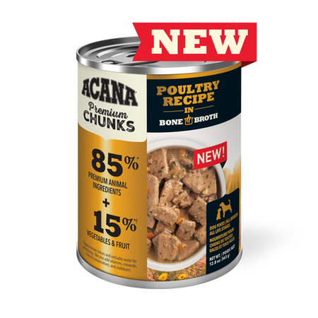 Acana Premium Chunks Poultry Recipe in Bone Broth for Dogs 12x363gram cans