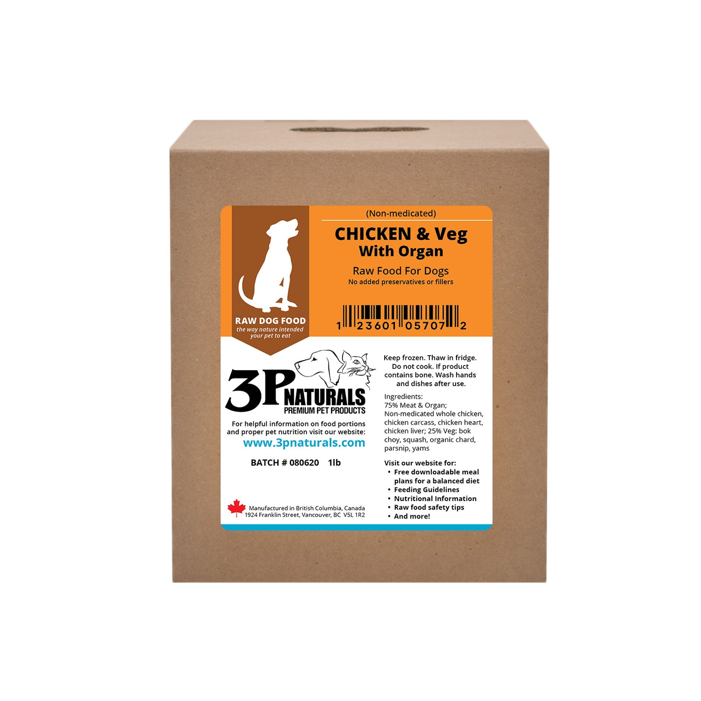 3P naturals - Non-Medicated Chicken with bones with organs with vegetables for Dogs