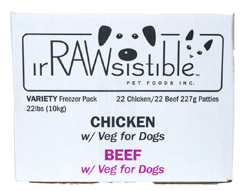 IrRawsistible Chicken & Beef Vegetables and Fruit and Supplements 22 paties of each - 22 lbs