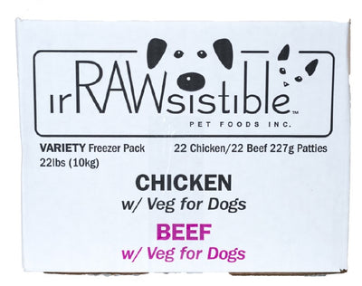 IrRawsistible Chicken & Beef Vegetables and Fruit and Supplements 22 paties of each - 22 lbs