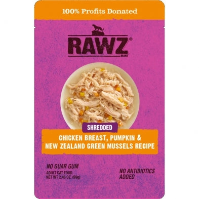 RAWZ Shredded Chicken Breast, Pumpkin & NZ Mussels Pouch 8x2.46oz