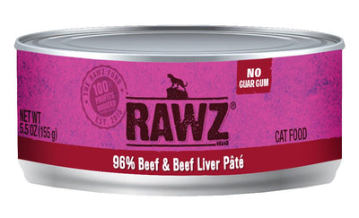 RAWZ 96% Beef and Beef Liver Pate for Cats 24 x 156 gr - Naturally Urban Pet Food Shipping